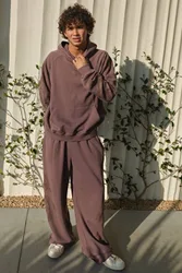 Men's Oversized Graphic Hooded Washed Tracksuit Brown Size X-Large Brown XL