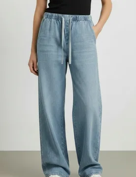 Womens Elasticated Pull On Wide Leg Jeans - Light Blue Cotton - Size 20 Short - Secret Label - FashionsVida