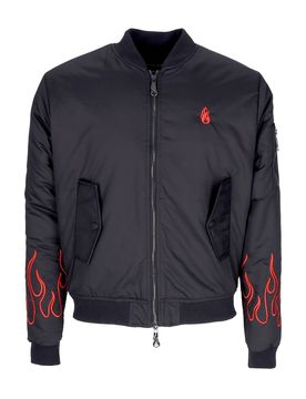 Giubbotto Bomber Uomo Embroidered Flames Bomber Black/red