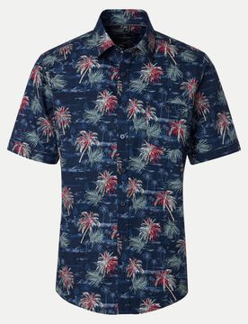 Kurzarmhemd mit floralem Print Blau XL