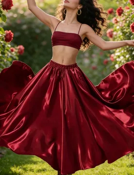 Pieza Falda larga de moda para baile de mujer, de satén con 2 aberturas, falda de lentejuelas completa, estilo de danza del vientre, danza flamenca, - Shein - FashionsVida