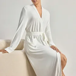 Bata cómoda y suave de algodón, bata de dormir extra larga para mujer, elegante para el otoño