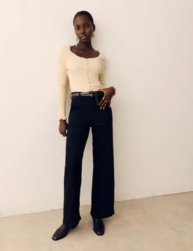 High Waisted Wide Leg Jeans with Lyocell Black Denim female - Per Una - FashionsVida