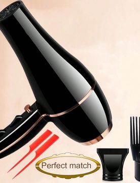 Pieza Secador de pelo de alta potencia para el hogar, material de nylon resistente al calor, negro con acentos dorados para un aspecto elegante, viene
