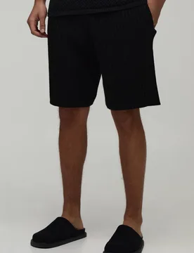 Herren Entspannt Geschnittene Gerippte Strickshorts Black Größe XS - boohooMAN - FashionsVida