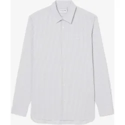 Camisa de hombre de corte ajustado de popelín elástico de rayas en azul de manga larga en azul