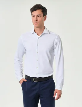 Camicia bianca in seersucker tecnico active tailor fit - Xacus - FashionsVida