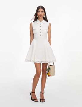 Mini Dress with Button Closure and Scalloped Hem - Size UK 6
