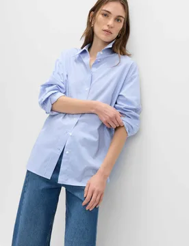 Pure Cotton Striped Oversized Shirt Blue Mix female - M&S - FashionsVida