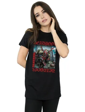Women's Deadpool Here Lies Deadpool Cotton Boyfriend T-Shirt in Black Size: 2XL - Black - Size: 2XL - Marvel - FashionsVida