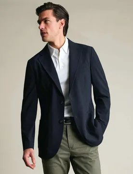 Slim Fit Seersucker Single Breasted Jacket Navy male - Charles Tyrwhitt - FashionsVida
