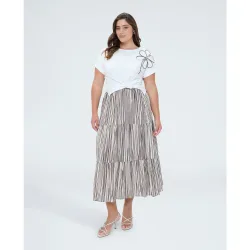 Falda larga de muselina a rayas con volante diseño con volantes superpuestos y volantes para un efecto dinámico