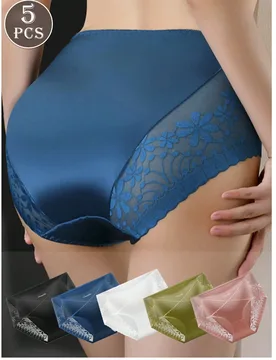 Piezas Bragas de mujer de encaje semitransparente y sexy, color satinado - Shein - FashionsVida