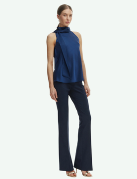Top smanicato donna blu