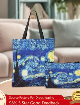 Van Gogh Series Tote Bag Cosmetic Pouch Oil Painting Starry Night Sunflower Travel Handbag Practical Combination Shopping Bags - Aliexpress - FashionsVida