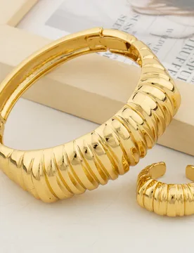 African Bangle with Ring Jewelry Set for Ladies 18k Gold Color Copper Bracelet Finger Ring 2Pcs Set for Engagement Nigerian Gift - Aliexpress - FashionsVida