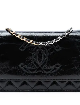 CC Quilted Shiny Aged Calfskin Wallet On Chain - Chanel - FashionsVida
