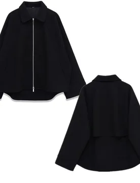 Maxdutti Autumn Winter Nordic Minimalist Zipper Black Jacket Loose Collar Cape Jacket Women's Jacket Woman Clothes Tops - Aliexpress - FashionsVida
