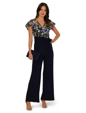 Women's Embroidered Combo Jumpsuit Size: 6 - Multicolor - Size: 6 - Adrianna Papell - FashionsVida