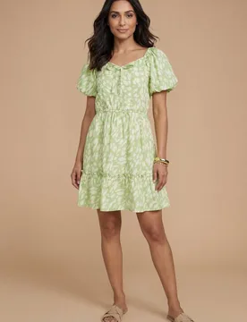 Women's Tie Front Puff Sleeve Poplin Mini Dress in Animal Size: 14 - Animal - Size: 14 - Dorothy perkins - FashionsVida