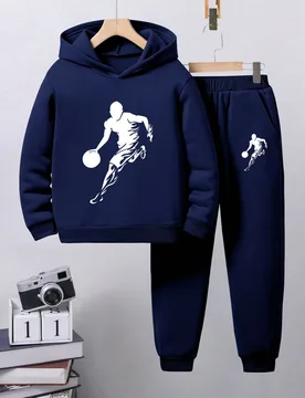 Conjunto de sudadera con capucha y pantalones de chándal de forro polar con estampado de dibujos animados para niños preadolescentes - Shein - FashionsVida