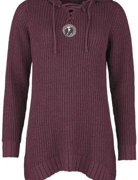 Strickpullover - Strickpullover mit Kapuze und Schnürung - S bis XXL - für Damen - Größe XXL - bordeaux - Frauen - female - Black Premium by EMP - FashionsVida