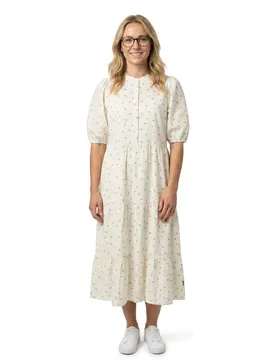 Robe Longue à Manches Courtes Daila Canvas Off White L
