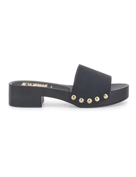 Ciabatte Zoccoli neri con borchie dorate e tacco basso 9326 36 - PITTARELLO LOVE - FashionsVida