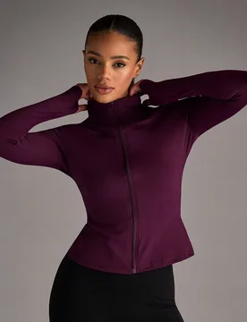 Chaqueta casual de compresión con cierre de cremallera, de manga larga, elástica y para entrenamiento fitness, y yoga, de corte ajustado - Shein - FashionsVida