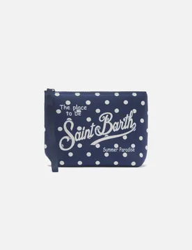 Pochette Aline blu a pois bianchi in tessuto scuba con laccetto laterale - MC2 SAINT BARTH - FashionsVida