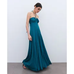 Vestido escote corazón godets de mujer
