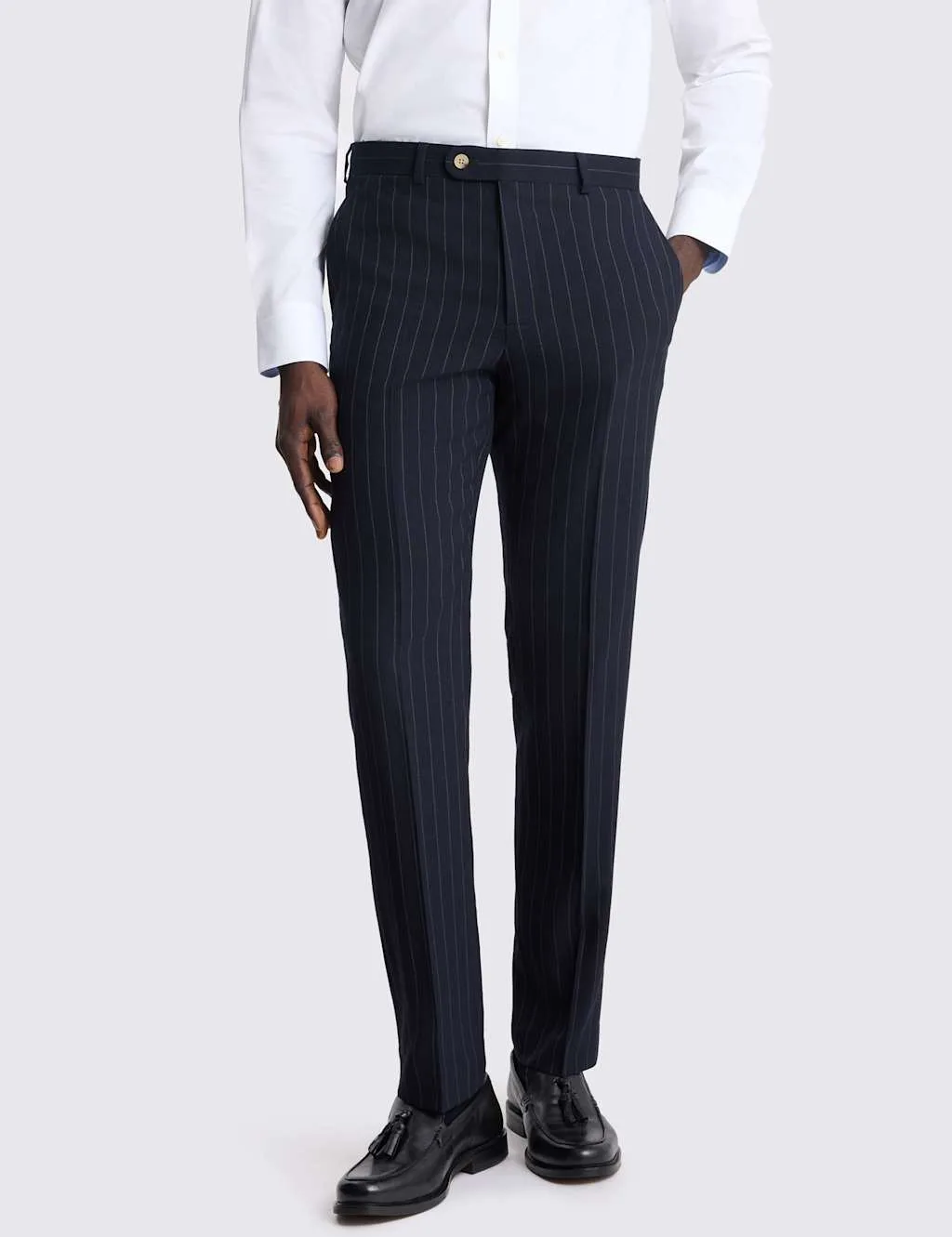 Tailored Fit Striped Stretch Suit Trousers Navy Mix male - MOSS - FashionsVida