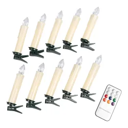 LED-Weihnachtsbaumkerzen, 10 Stück + Fernbedienung beige mehrfarbig