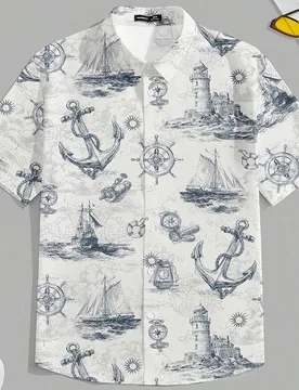 Camisa casual de talla grande para hombre con estampado de ancla & náutico, adecuada para uso diario, vacaciones y viajes, festivos - Shein - FashionsVida
