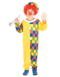 Witziges Clown-Kinderkostüm kariert gelb-bunt