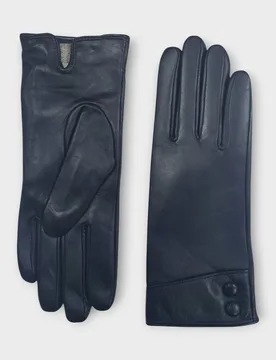 Women's Italian Leather Button Design Soft Wool-Lined Winter Gloves in Black Size: Large - Black - Size: L - Infinity Leather - FashionsVida
