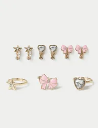 Bow Earring and Ring Set Gold Female