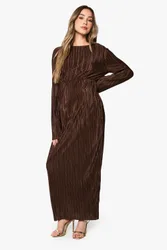 Womens Maternity Plisse Batwing Midaxi Dress - Chocolate - Size 14 Uk