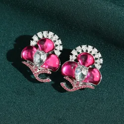 Vintage Pink Glass White Zirconia Ginkgo Leaf Earrings Trendy Art Deco Jewelry For Woman Luxury Antique Brand High Quality Gift