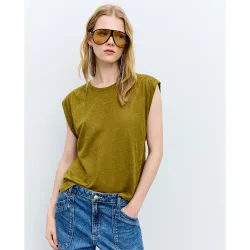 Camiseta de mujer lino detallas hombro