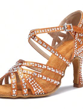 Zapatos de baile de dama de moda Zapatos de baile de satén bronce profesionales para mujer Zapatos de baile de tango, salsa y salón de baile con tac