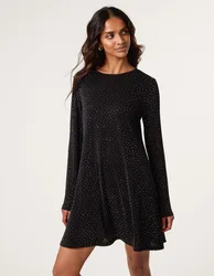Metallic Diamante Swing Dress - M / BLACK - female