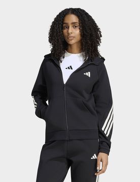 Womens Felpa Con Cappuccio Con Zip Integrale Stadium Tre Strisce - Nero, nero nero Donna taglia M