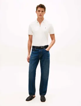 Polo avorio in cotone con zip e logo ricamato sul petto - Tommy hilfiger - FashionsVida