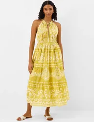 Pure Cotton Printed Halterneck Midaxi Beach Dress Green female