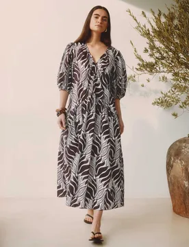 Pure Cotton Floral Maxi Relaxed Smock Dress Light Brown female - Albaray - FashionsVida