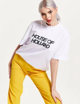 White Transfer Printed T-Shirt With A Small Spot 3D Detail - White - Size: S - House of Holland - FashionsVida