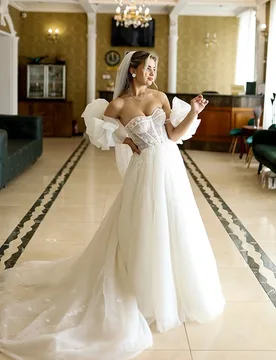 Eightree Boho Lace Wedding Dress for Women Sweetheart Appliques Puff Sleeve A-Line Bride Dresses Customized Vestidos De Novia - Aliexpress - FashionsVida