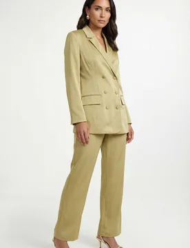 Women's Satin Wide Leg Trouser Coord in Olive Size: 8 - Olive - Size: 8 - Wallis - FashionsVida