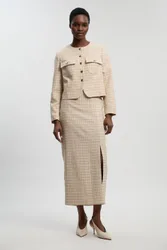 Tailored Check Cropped Jacket - Ivory - Size: 10